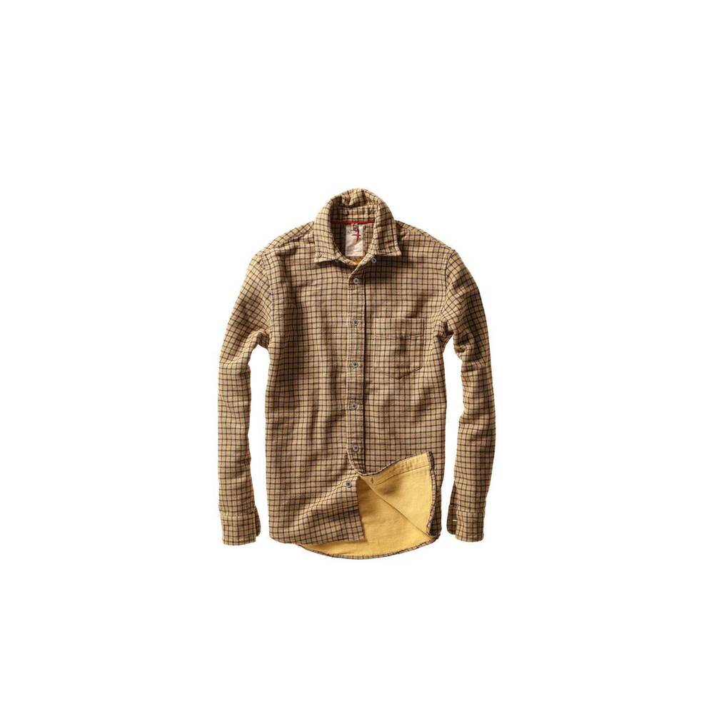 NEW RELWEN men's plaid chamois-lined flannel shirt in gold tweed guncheck